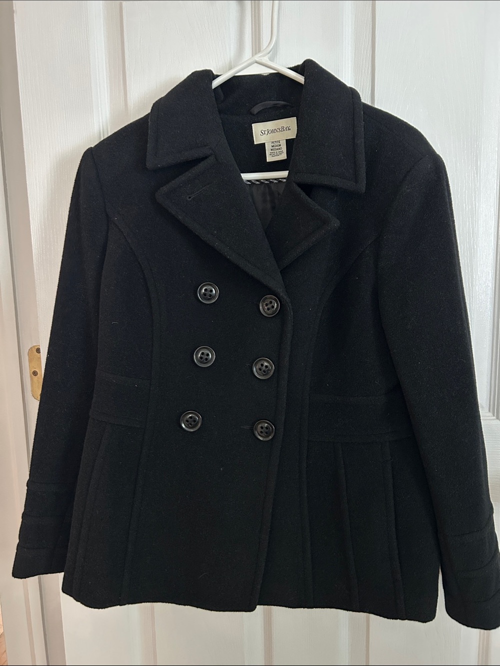 St. John's Bay Women's Black Double-Breasted Wool Peacoat